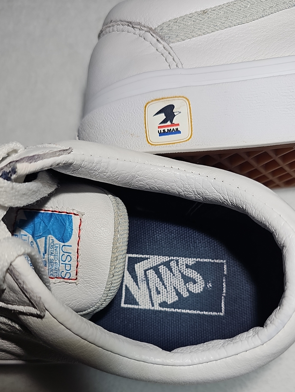 USPS Vans White Leather US Mail Patch Low Top Sneakers